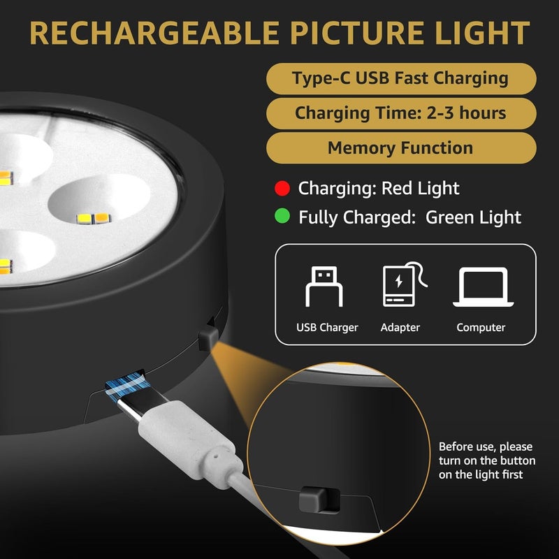 MIOBLUE 3Pack Rechargeable Battery Pictureainting Light with Remote Control Dimmable and Timer, Magnetic Art Display Puck Light 3 Lighting Modes for Paintings Wall Decor - Image 2
